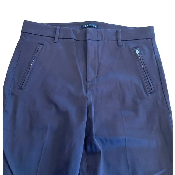 Level 99 Trousers Women 31 Navy Blue Zip Pocket‎ Stretch Slit Hem Dark Academia - Image 5