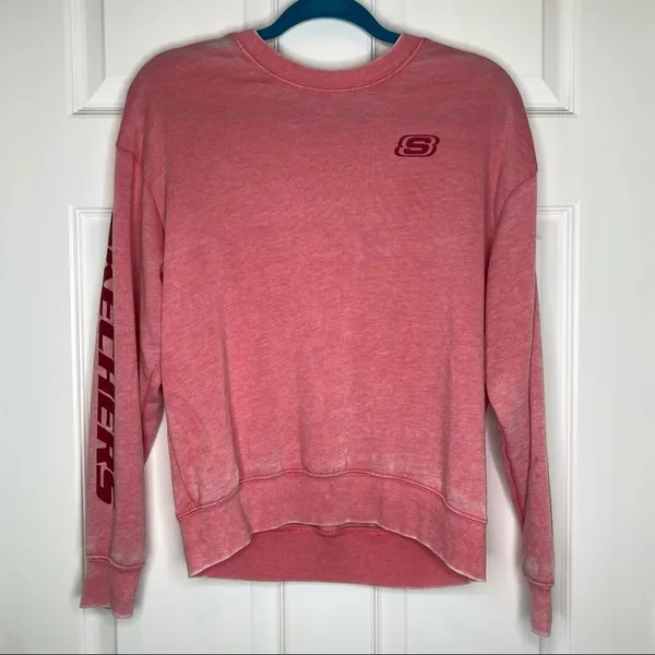 SKECHERS Womens Pink Logo Burnout Crew Neck Pullover Sweatshirt Size XS - Image 2