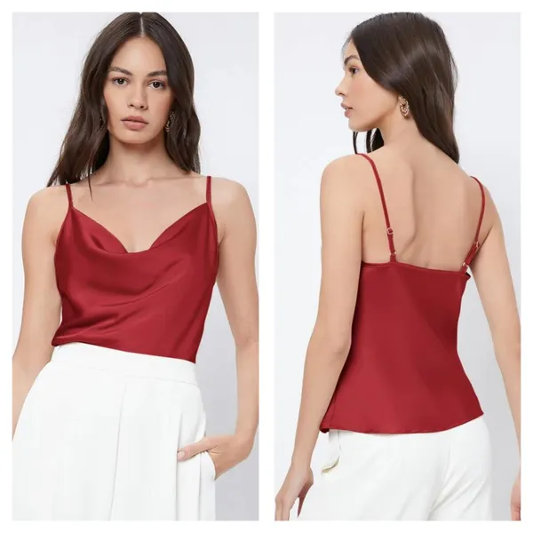BIZwear Cowl Neck Cami Top Dark Red Size 2XL - Image 2