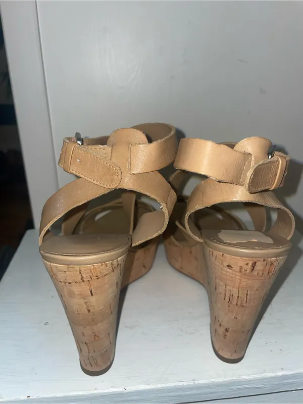 Franco Sarto Tan Cork Wedge Sandals - Image 4