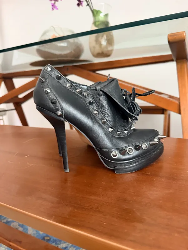 Jeffrey Campbell braveheart black leather studded platform goth metal booties 9 - Image 14