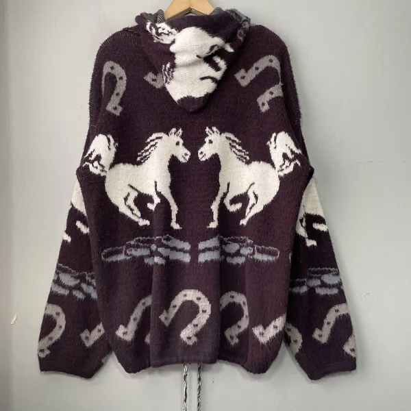 Vintage Genesis Wool Jacket Size XL Zip Artsy Horse Horseshoes Western Cowgirl - Image 7