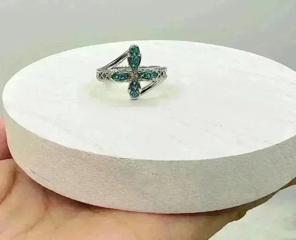 Blue Rhinestone Cross Ring Size 8 - Image 4