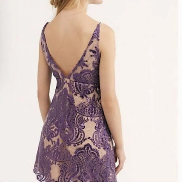 Free People Night Shimmer Mini-Dress Size 0 Sundown Purple Sequins Sleeveless - Image 4