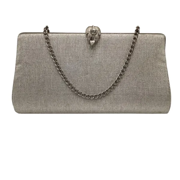 Vintage silver sparkle clutch with decorative clasp - Image 4