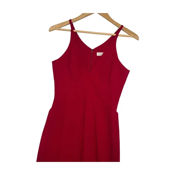 Dress The Population Midi Dress Womens Small Red Sleeveless V Neck Cocktail Sexy - Image 3