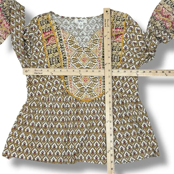 Style & Co‎ Printed Flared Hem Bell Sleeve V Neck Top Yellow Multi Small - Image 10