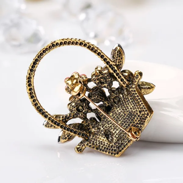 Women's Crystal Flower Floral Basket Brooch Pin - Image 4
