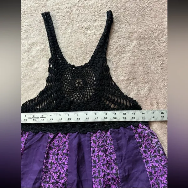 FREE PEOPLE Women’s Purple Silk Open-Crocheted Top Tie-Back Size‎ Small - Image 7