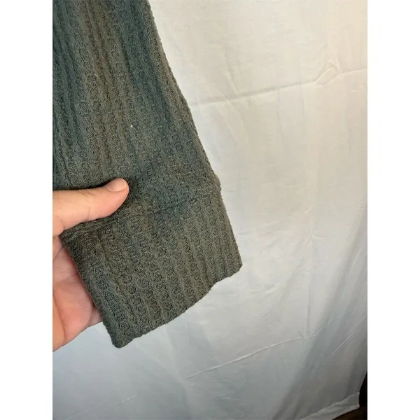 Green Tea Top Womens Small Olive Green Waffle Knit Thermal Long Sleeve - Image 6