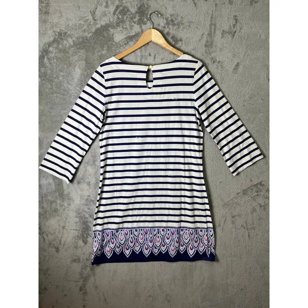 Lilly Pulitzer Beacon Dress Navy Stripe 3/4 Sleeve Preppy‎ Coastal Resort Large - Image 4