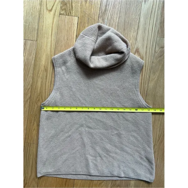 Saks Fifth Avenue Cashmere Sleeveless Ribbed Turtleneck Sweater Beige Oatmeal L - Image 5