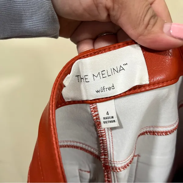 Aritzia The Melina Wilfred vegan leather pants fire orange 4 high rise straight - Image 8