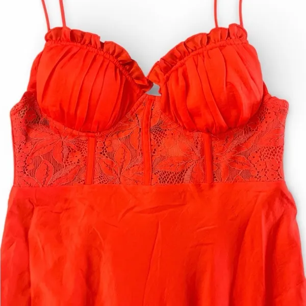 Sage + Paige Red-Orange Lace Corset Midi Dress - Size‎ M - Image 4