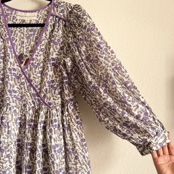 Daughters of India Binita Mini Dress Violet Floral Boho Cotton XS NWT - Image 9