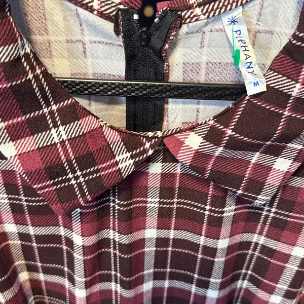 PIPHANY NWT Womens Plaid Peter Pan Collar Short Sleeve Zipper Dress medium‎ - Image 8
