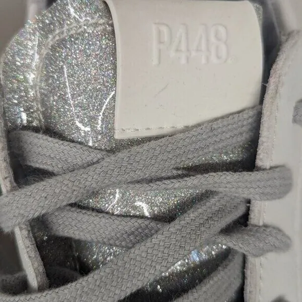 NEW P448 Thea White Leather Suede Sneaker Logo EUR 37 6.5-7 low top shoe sparkly - Image 2