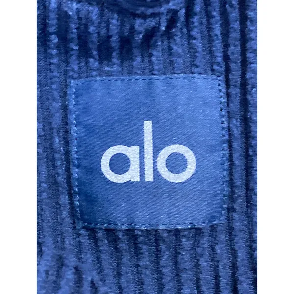 Alo Yoga Muse Women's Blue Ribbed Knit Hooded Long Sleeve Crop Sweatshirt Top M - Image 3