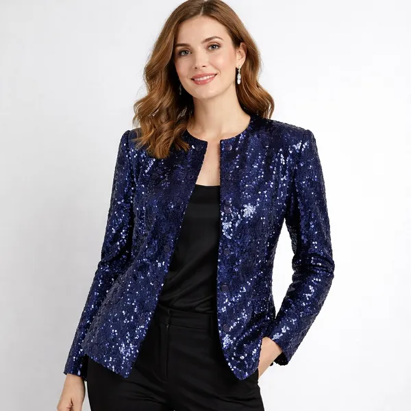 Vintage Jones NY Sequin Jacket Sz 8 Navy Silk Formal Evening Holiday Party NEW - Image 2