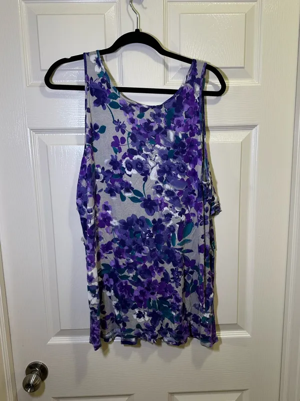 Lauren Conrad Floral Tank Top Size XL Ruffle Purple Scoop Neck - Image 4