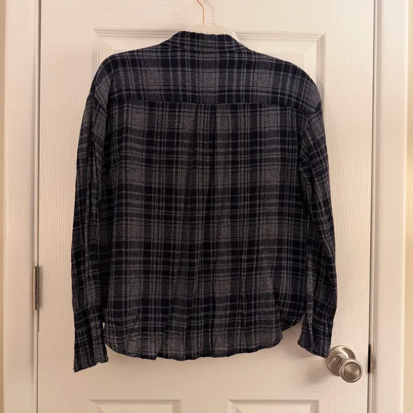 Madewell Black Gray Plaid Westward Bell Sleeve Wool Shirt Small - Image 4