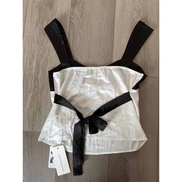 Commense Minimalist Casual Semi Sheer Two Tone Satin Tied Zippered Top NWT S - Image 3