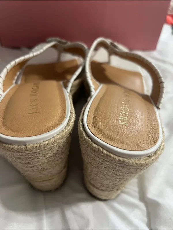 Jack Rogers White Braided Espadrille Wedge Sandals with Rosette - Image 5