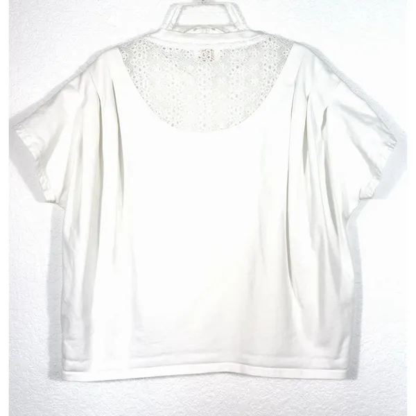 Fate Women White Lace Yoke Back Short Sleeve Top Blouse Size Small Pleated - Image 2