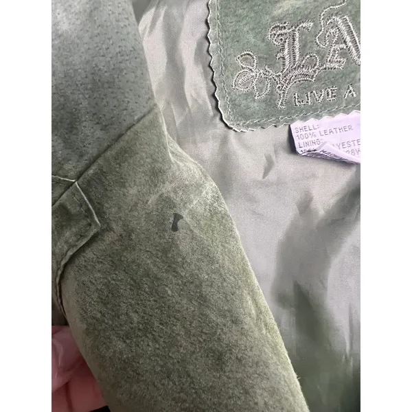 VTG Live A Little Green Suede Leather Jacket Wm MD Boho Y2K 90 Punk Gilmore Girl - Image 11