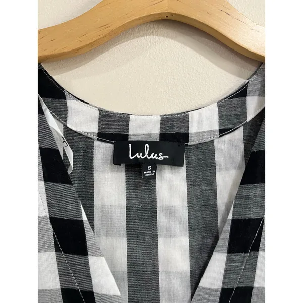 Lulus Checks Out Black‎ White Gingham Button Front Midi Dress Small - Image 7