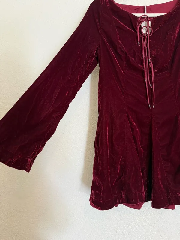 NWT free people Linney V-Neck Tie Front Long Sleeve Velvet Mini Dress - Image 8