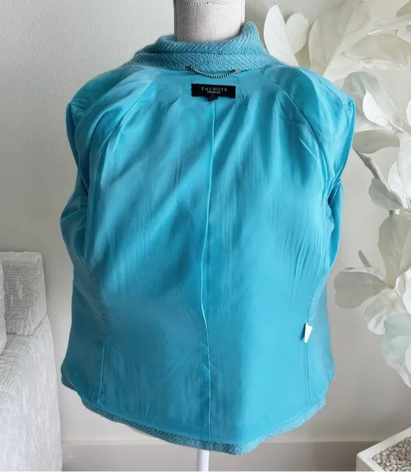Talbots Long Sleeve Teal Textured Wool Blazer - Image 7