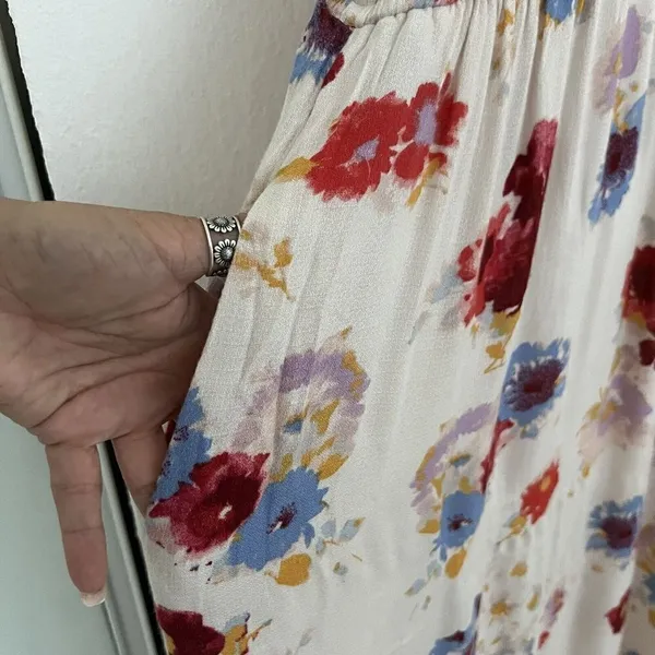 NEW Lucky Brand Floral Maxi Dress LARGE beige blue purple Sleeveless Boho chic - Image 8