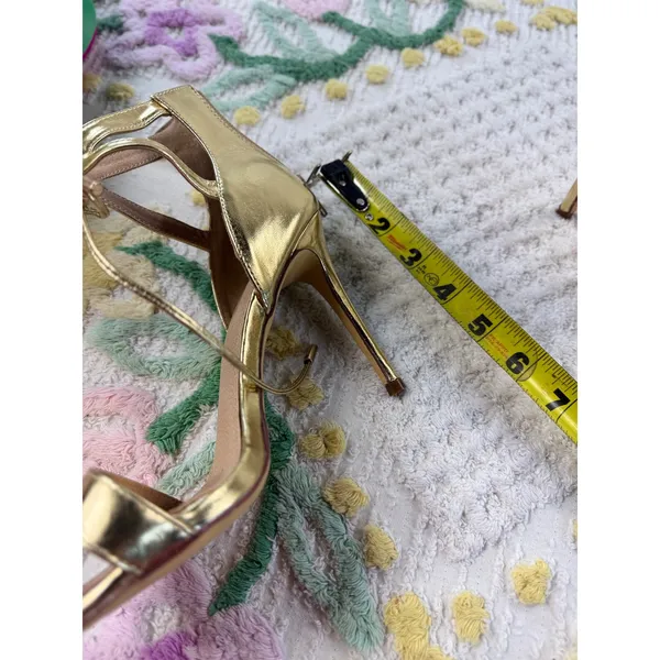 Lulus Gold Metallic Lace Up‎ Caged Stiletto Heels Sandals Size 7 - Image 8