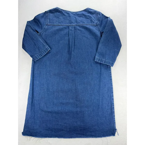 Madewell Denim Shift Dress Medium Wash Frayed Hem Long Sleeve Blue G7926 - Image 5