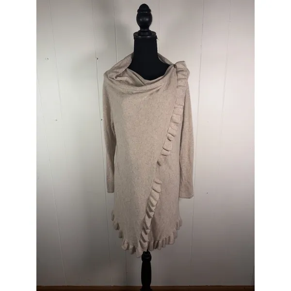 Claudia Nichole M Silk Cashmere Ruffle Wrap Cowl Neck Sweater Tunic - Image 3