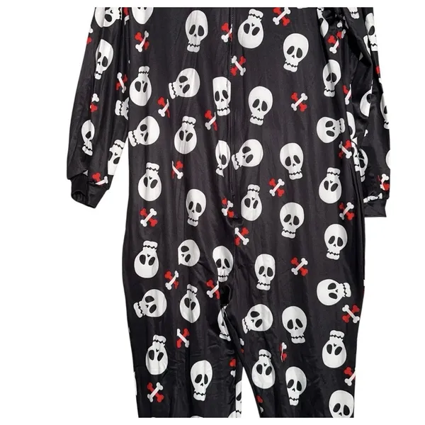 NEW Womens bodysuit Sz S Black Skeleton Holiday Stretch Zipper Christmas Pajamas - Image 3