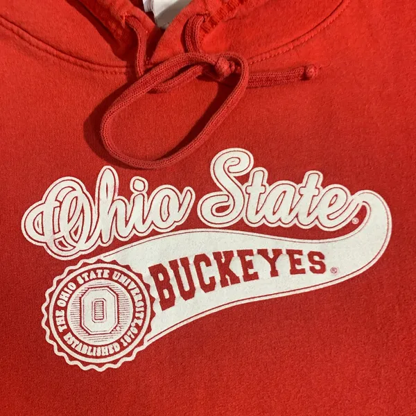 Ohio State University Vintage 90s Red Spellout Hoodie - Image 2