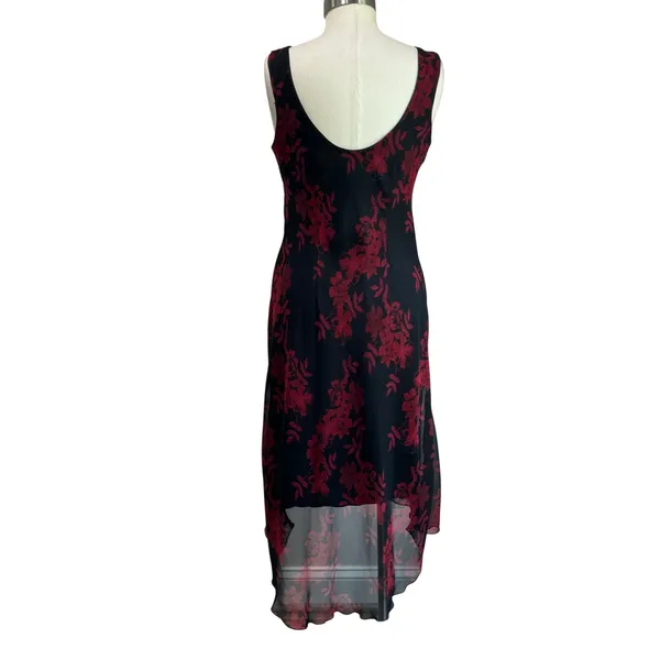 Meghan Matthews Black‎ Red Floral Slip Midi Dress Y2K Romantic Goth Party Sz 6 - Image 2