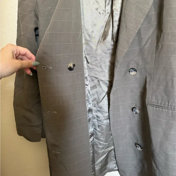 Zara Belted‎ Plaid Blazer Coat Sz Large Brown Grey - Image 6