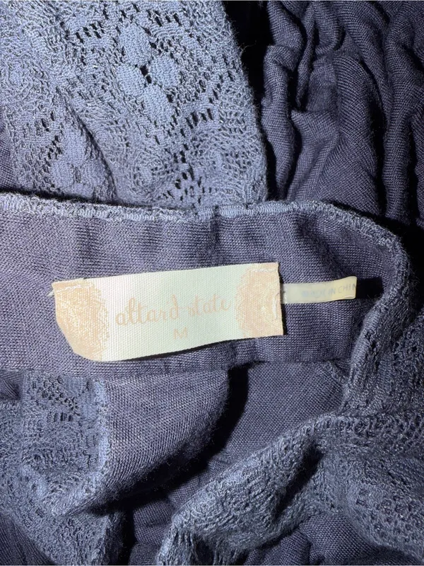 M - ALTAR’D STATE - Boho Square Neck Navy Tunic/Sundress with Crochet Panel - Image 9
