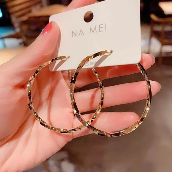 18K Gold Plated Twist Gold Hoop Earrings for Women - Image 3