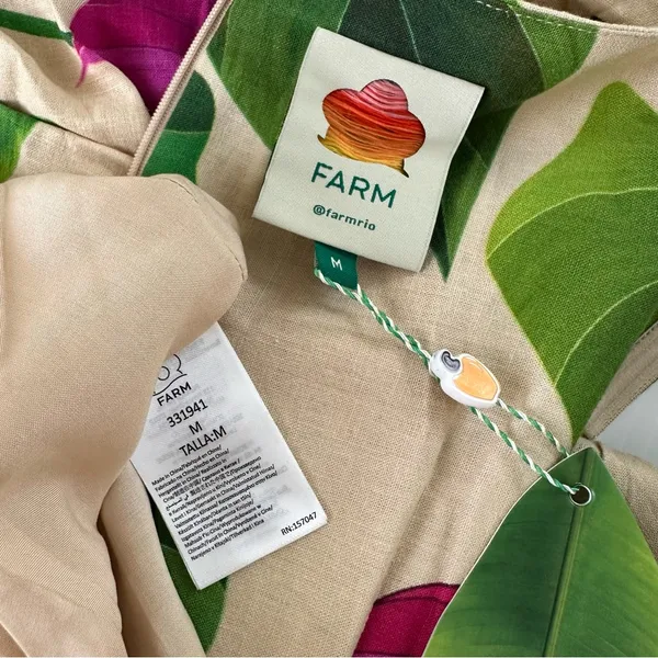 Farm Rio NWT Anthurium Leaves Dress Sand, M - Image 12