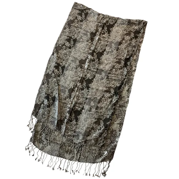 Floral Metallic Scarf Black - Image 2