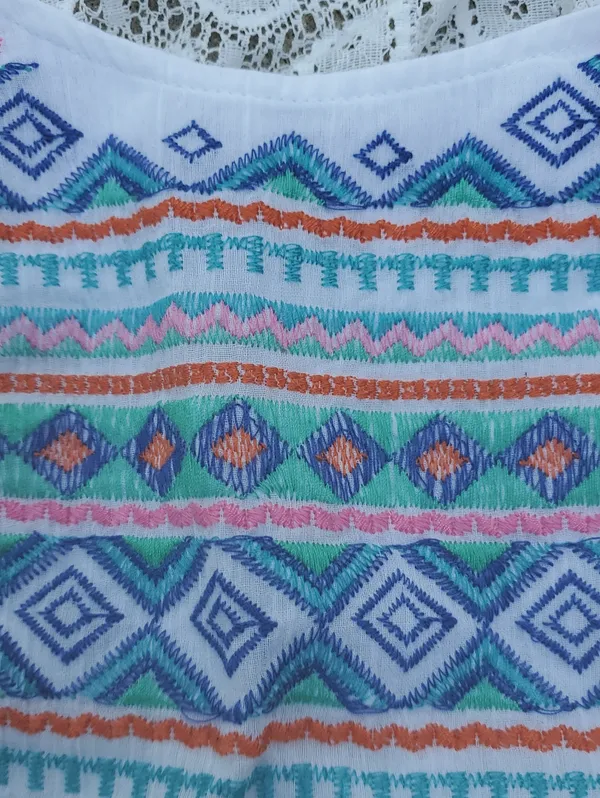 Mossimo Supply Co. White Racerback Tank with Blue & Teal Embroidery - Image 4