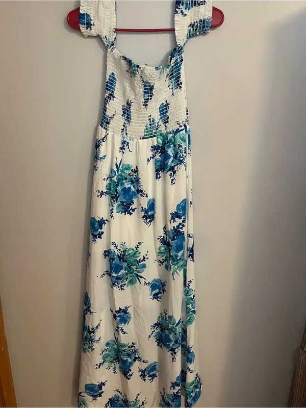 Altar'd State White Maxi Dress with Blue Floral Print - Image 2