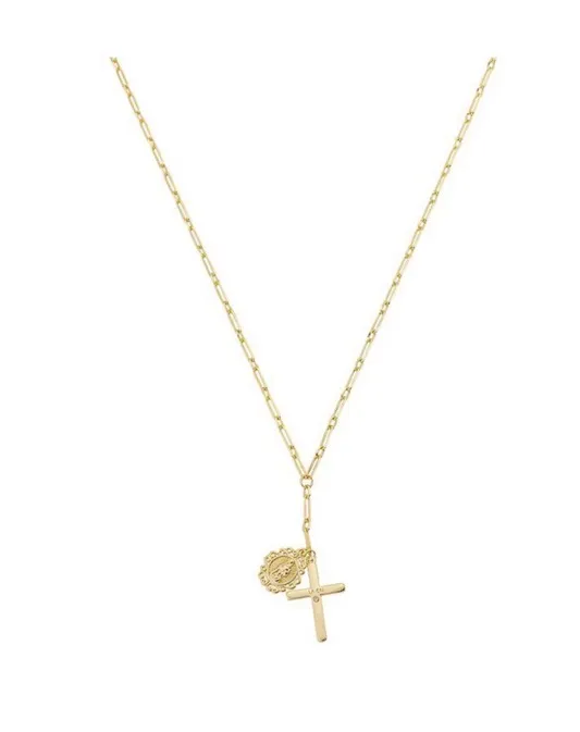 Gratitude & Grace 14k Gold Plated Virgin Mary Charm & Cross Pendant Necklace - Image 2
