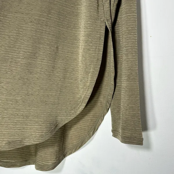 Olive Green‎ Burnout Stripe High-Low Long Sleeve Top Crew Neck Side Slit Relaxed - Image 4