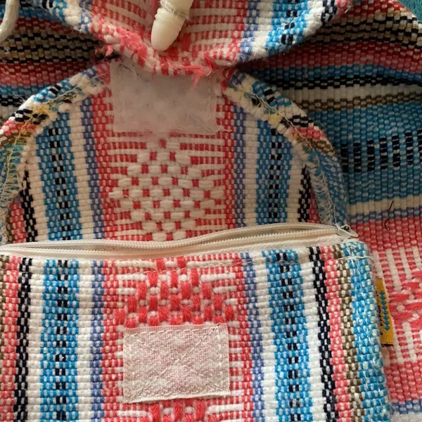 Vintage Baja bohemian surf striped blanket beach backpack drawstring bag OBX - Image 4