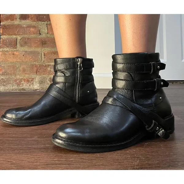 Dolce Vita Kiera Black Leather Moto Harness Ankle Boots Size 8 - Image 3